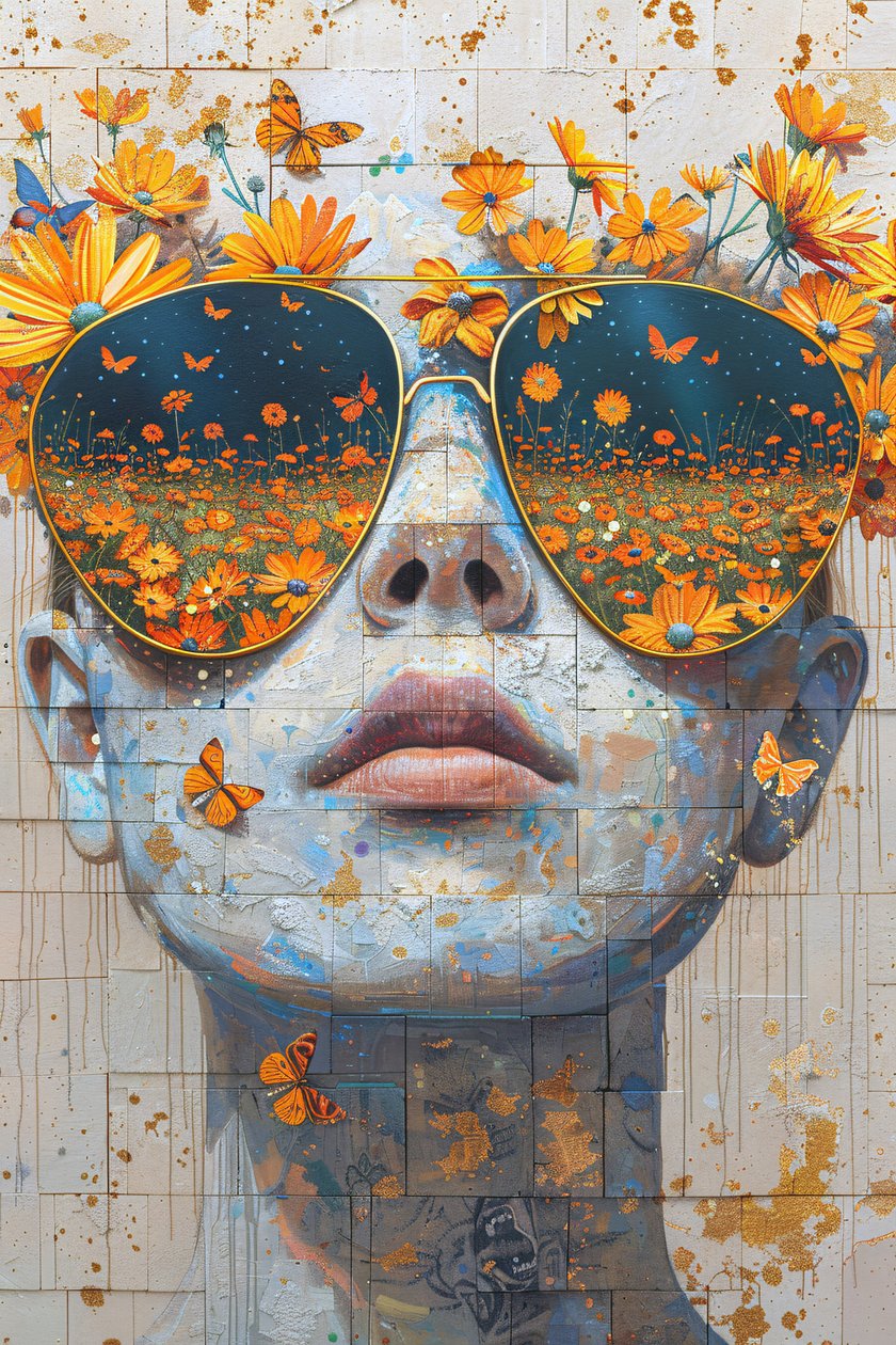 Visage de femme en gros plan avec des fleurs de l