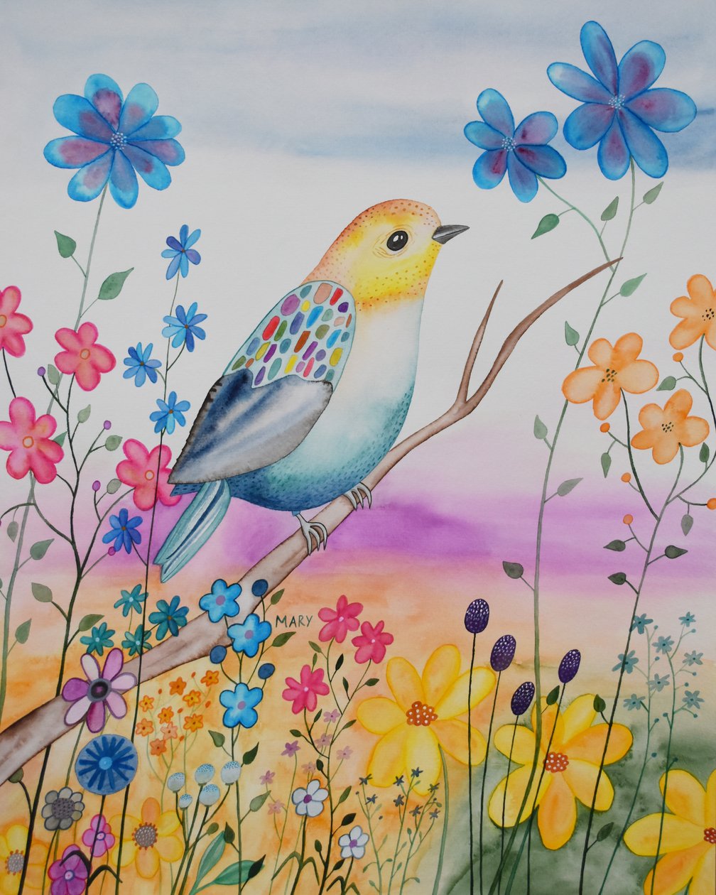Oiseau moderne - Marys Watercolors