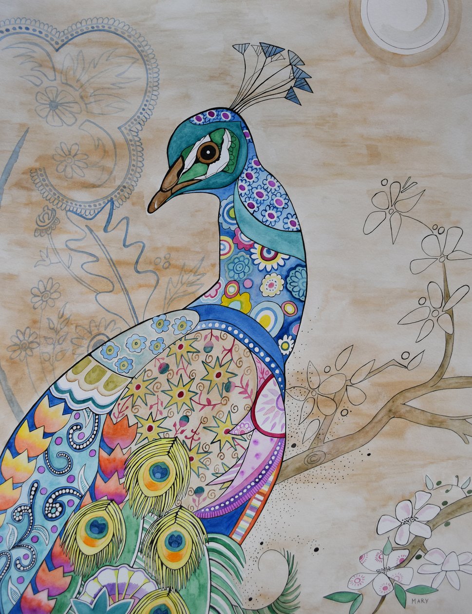Fier paon - Marys Watercolors