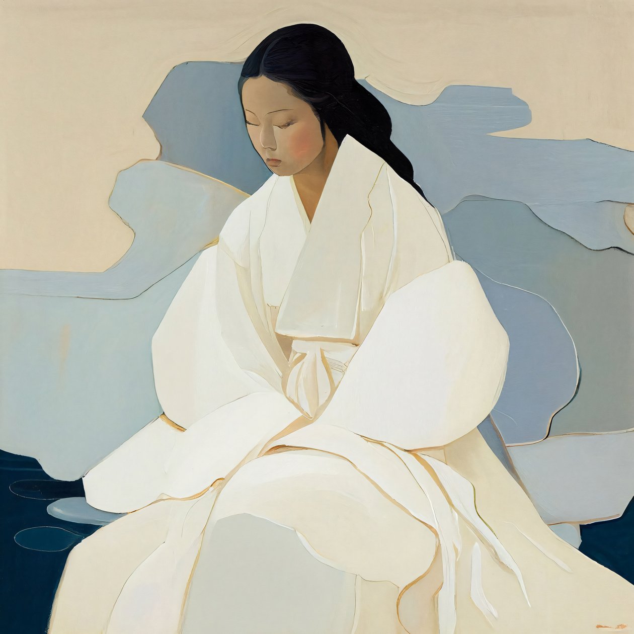 Peinture coréenne, une femme portant un Hanbok traditionnel, Décor mural à vendre - F. Abderrahim