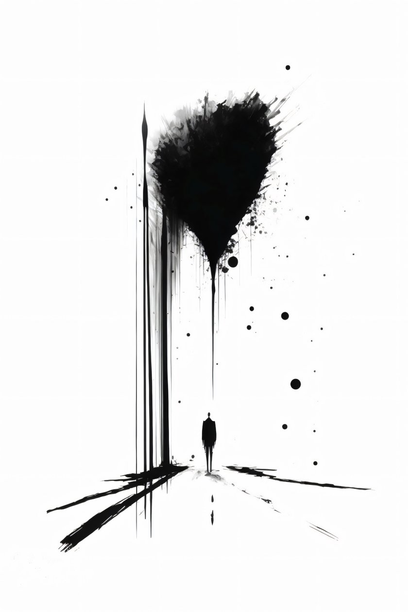 Art conceptuel abstrait noir et blanc Silhouette de la solitude, reproductions sur toile - F. Abderrahim