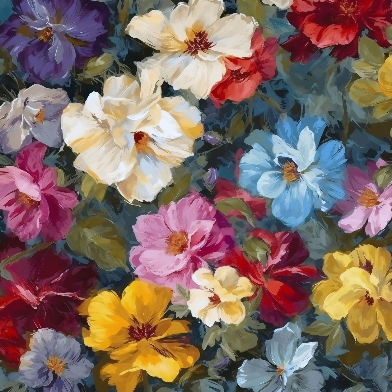 belles fleurs impressionnistes peintes à la main, Décoration murale à vendre - F. Abderrahim