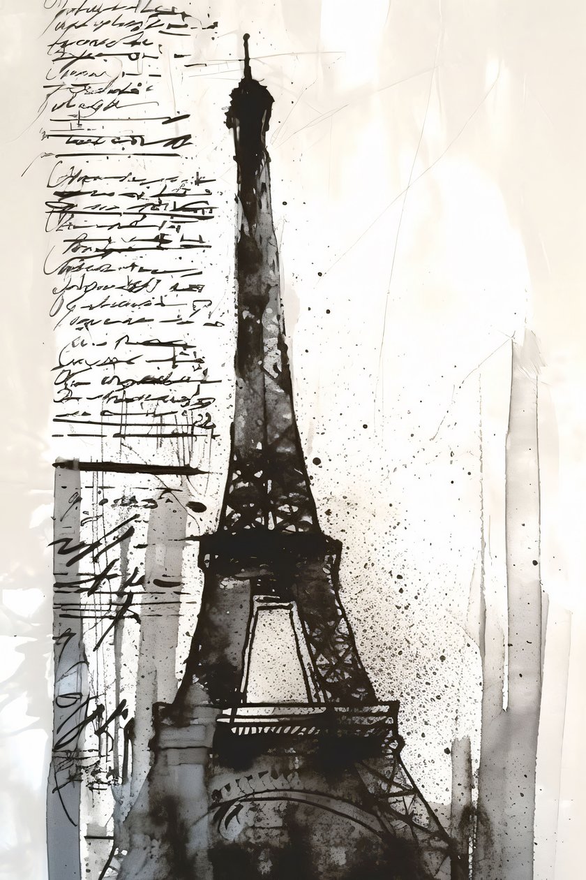 Éclaboussures de peinture noire Tour Eiffel - peinture impressionniste, impression sur toile encadrée sur demande - F. Abderrahim