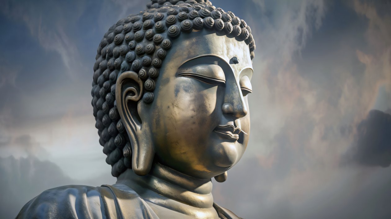 Portrait de Bouddha assis en méditation paisible, impression sur toile encadrée sur demande - F. Abderrahim