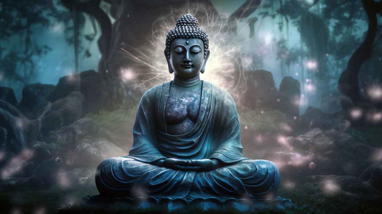 Bouddha assis en méditation paisible, toile bouddhiste spirituelle, art mural encadré - F. Abderrahim