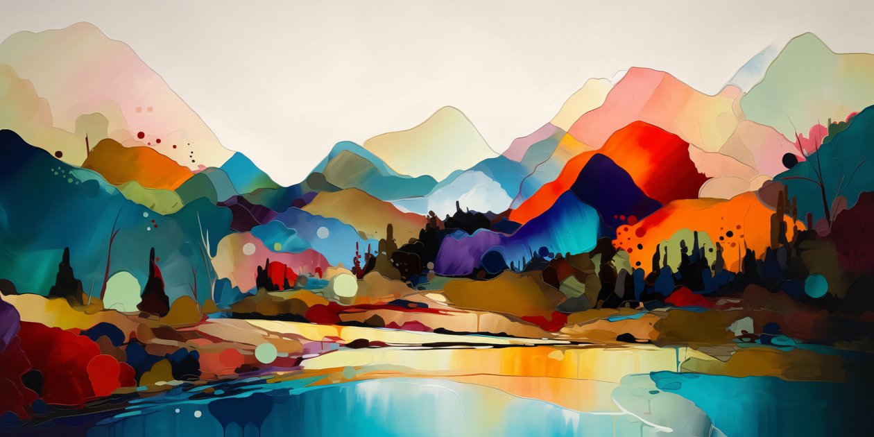 Paysage abstrait coloré, peinture panoramique, belle palette de couleurs, Impressions d