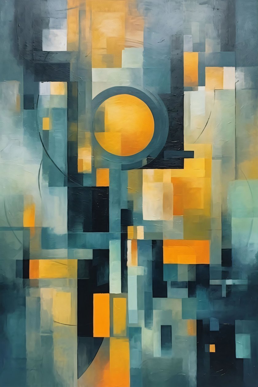 Cubisme  cercle Peinture aquarelle multicolore, décoration murale pour chambre à coucher - F. Abderrahim