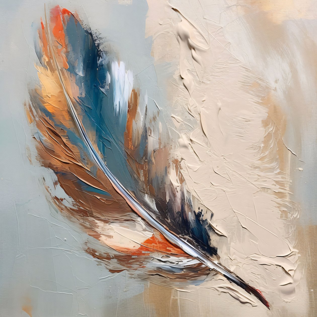 Plume bleu doré abstraite, décoration murale pour le salon - F. Abderrahim