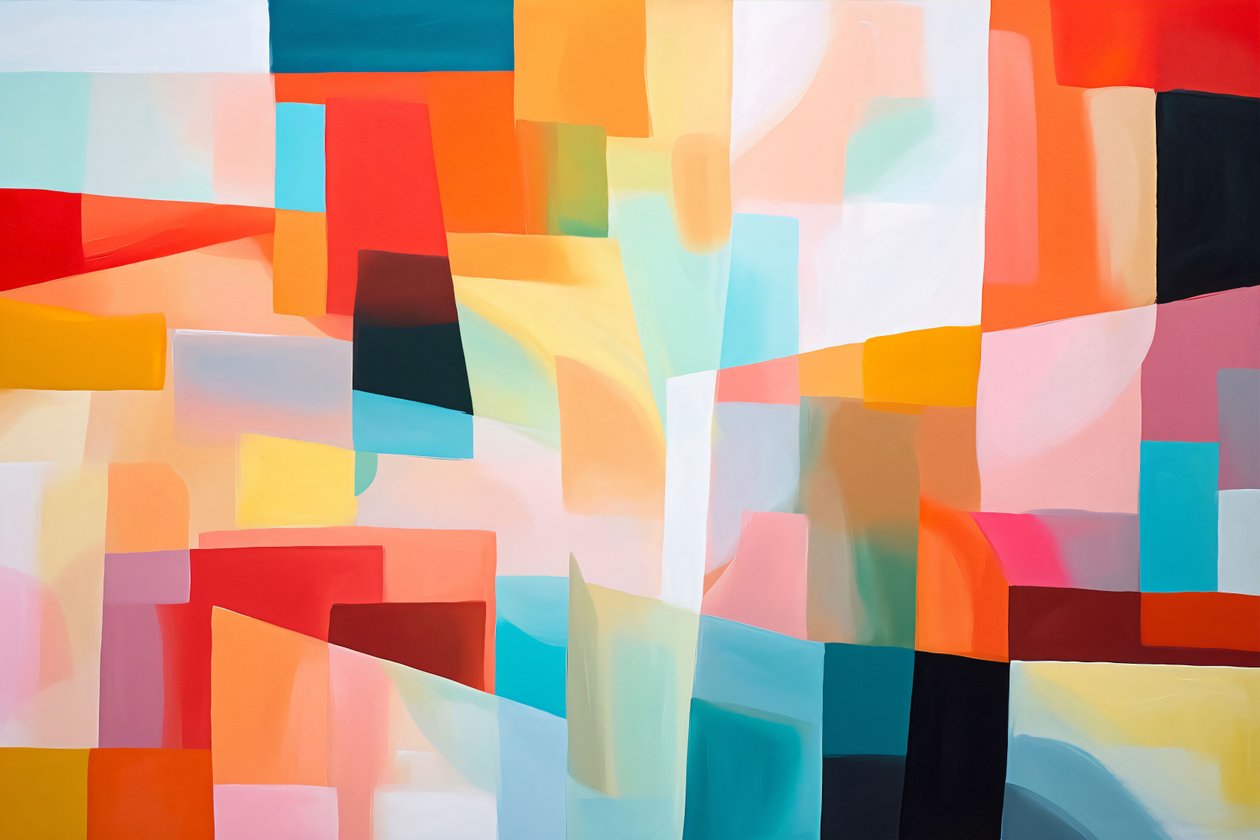 Impressions horizontales sur toile : Géométrique Acrylique Abstrait Fusion Couleurs vives - F. Abderrahim