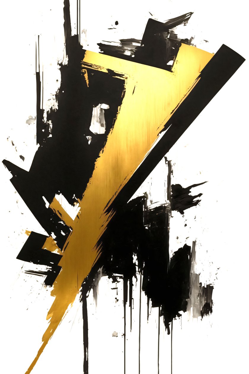Peinture noire dorée, Art contemporain, Grande toile, sur demande Impression - F. Abderrahim