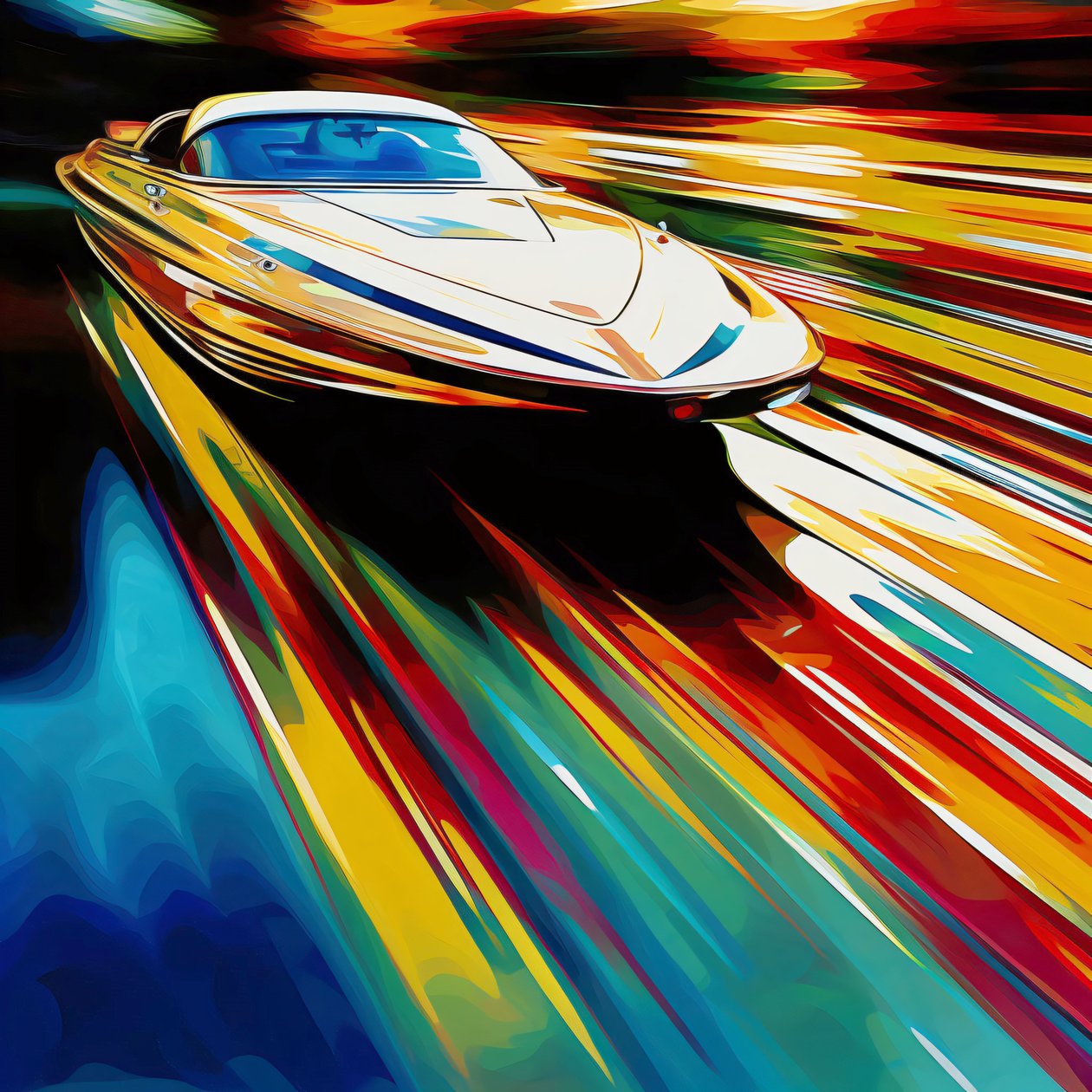 Glisser à travers la lumière : Bateau à moteur sur une route brillante, reproductions d