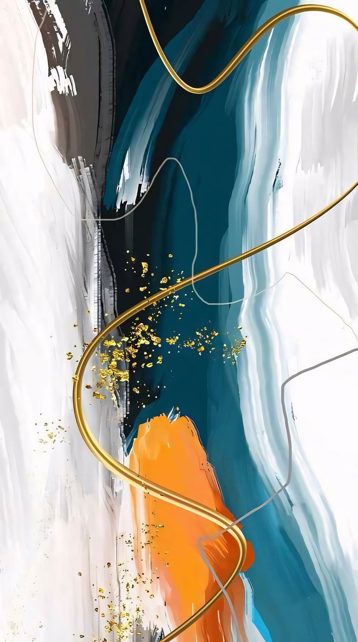 Peinture abstraite dans les tons gris et orange, cadre mural en toile - F. Abderrahim