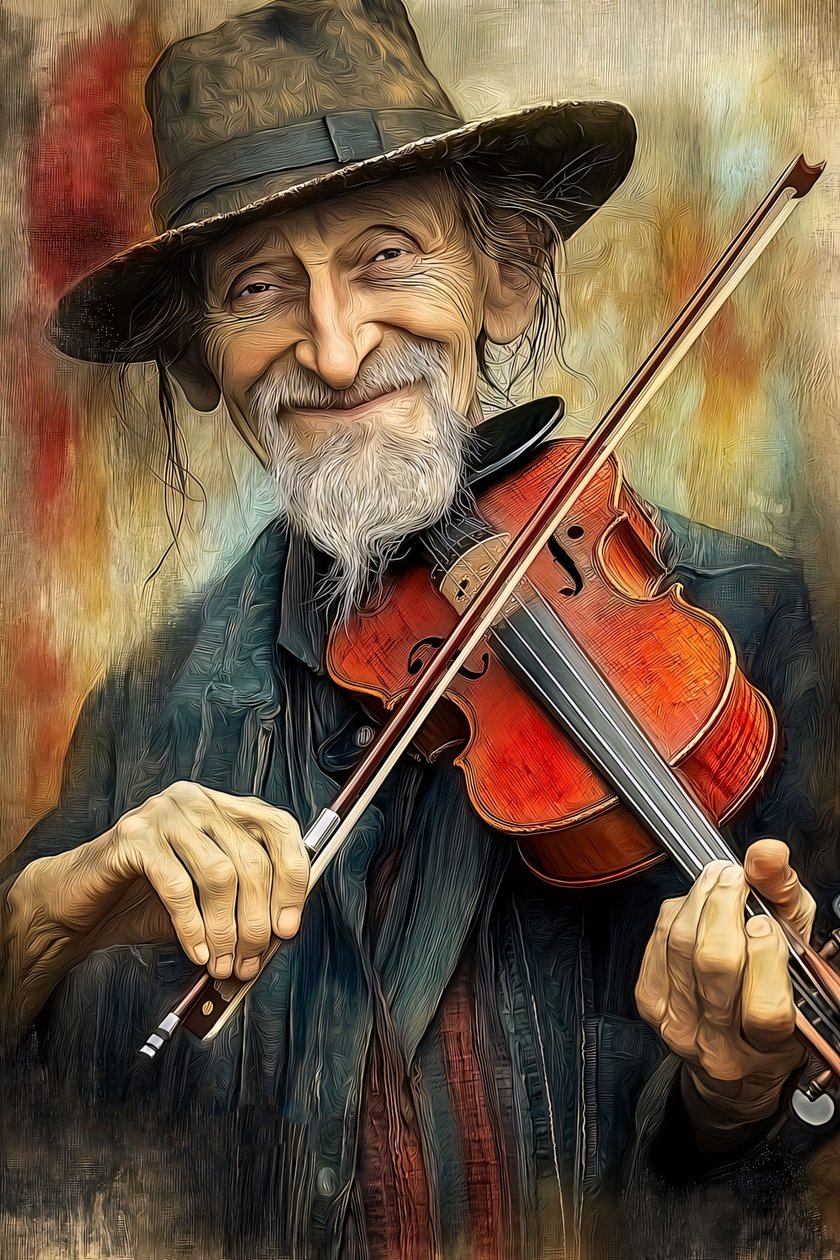 Musicien de rue jouant du jazz sur son violon, , Décor mural encadré - F. Abderrahim
