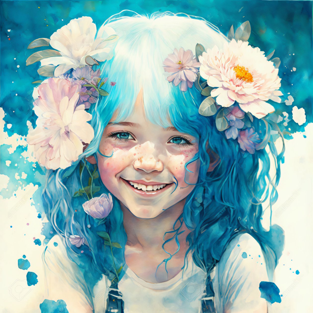 dessin aquarelle, une petite fille mignonne en style Loish, Décor mural encadré - F. Abderrahim