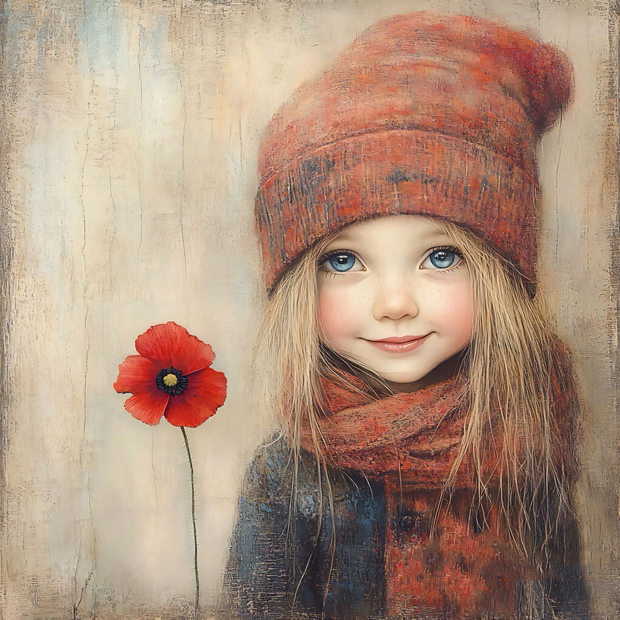 Une fille dans un champ de coquelicots avec une photo d