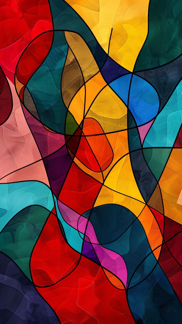 Vitrail abstrait coloré, vinicunca style Picasso, Décoration murale pour toute pièce - F. Abderrahim