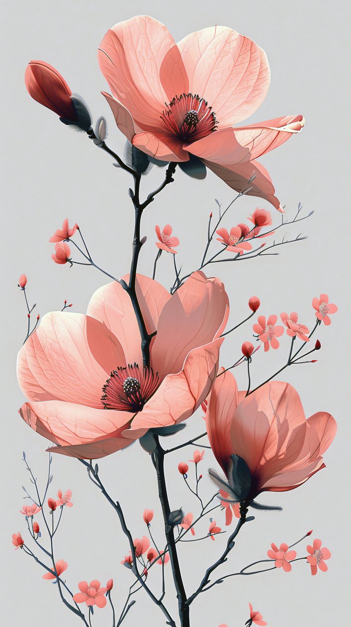 Esquisse de ligne rose et grise, mur floral Minimal Home Decor | print on demand - F. Abderrahim