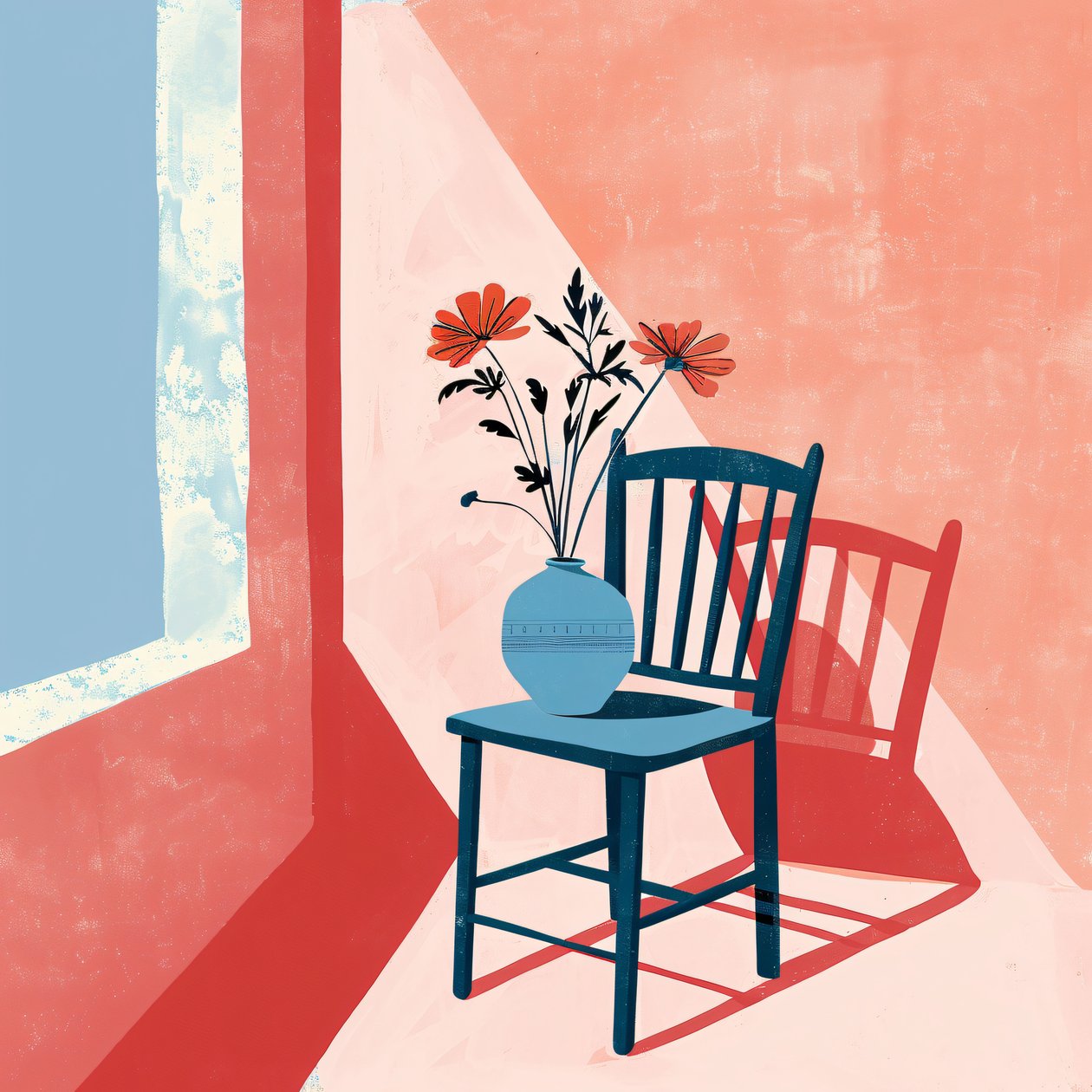 plante, chaise et vase en céramique, style bohème, Décoration murale moderne | impression sur demande - F. Abderrahim