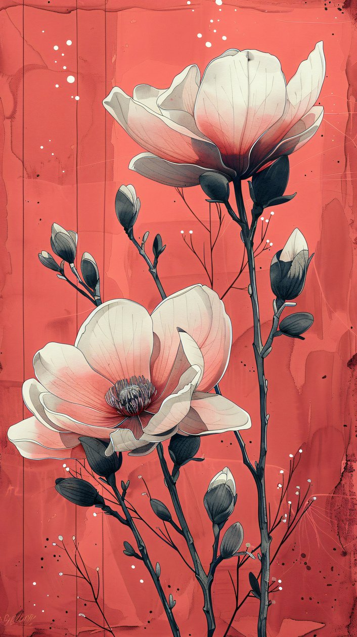 Roses blanches sur fond rouge, Décoration murale moderne | impression sur demande - F. Abderrahim