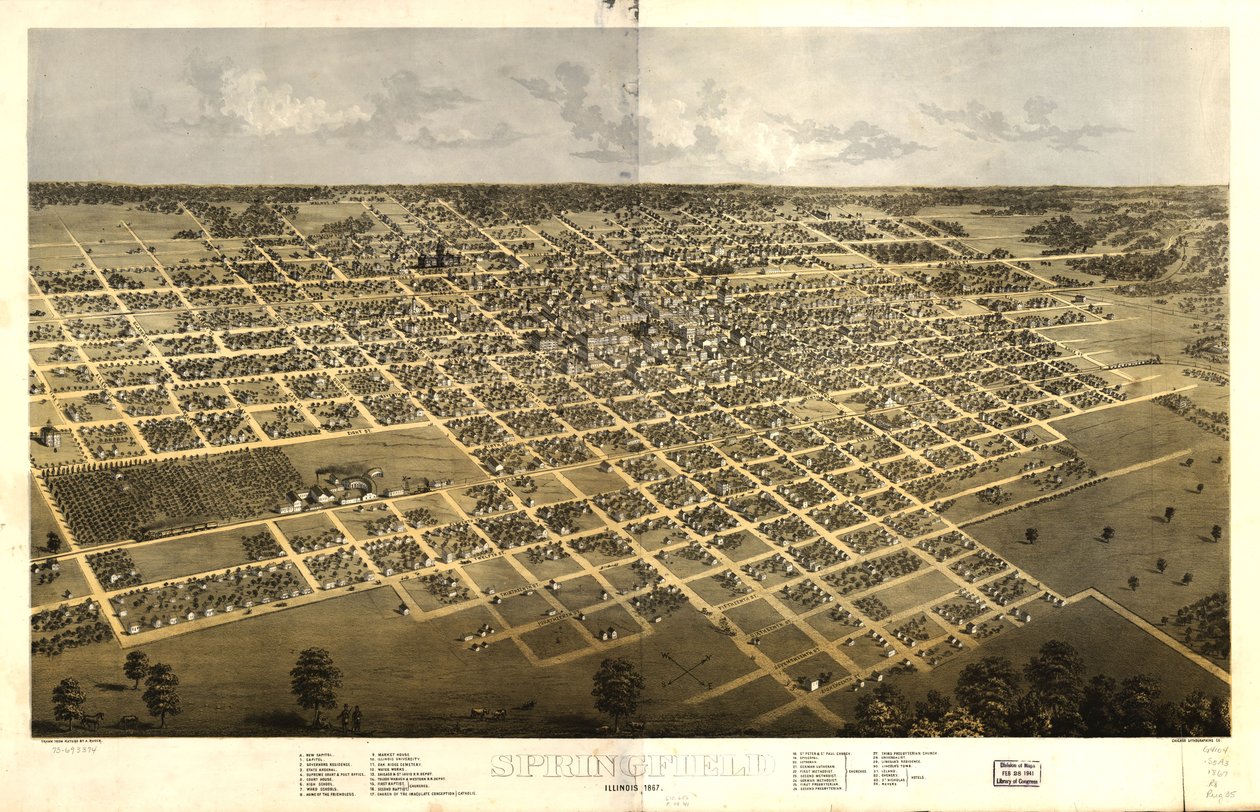 Springfield, Illinois 1867 - A.; Chicago Lithographing Co. Ruger