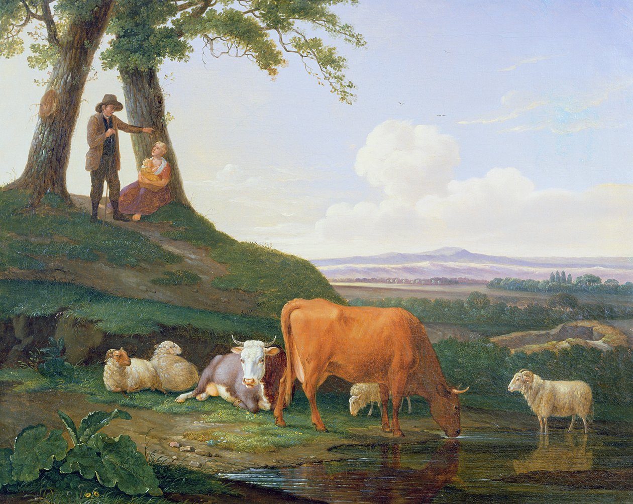 Paysage avec vaches et moutons - Abraham Bruiningh van Worrell