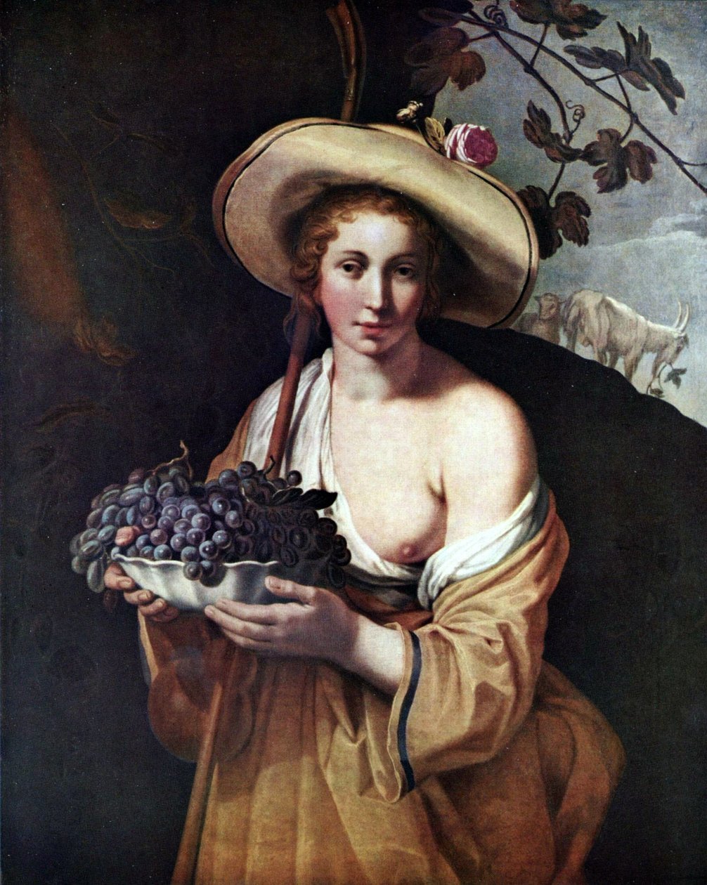 French : Bergère avec une coupe de raisin Shepherdess with Grapes - Abraham Bloemaert