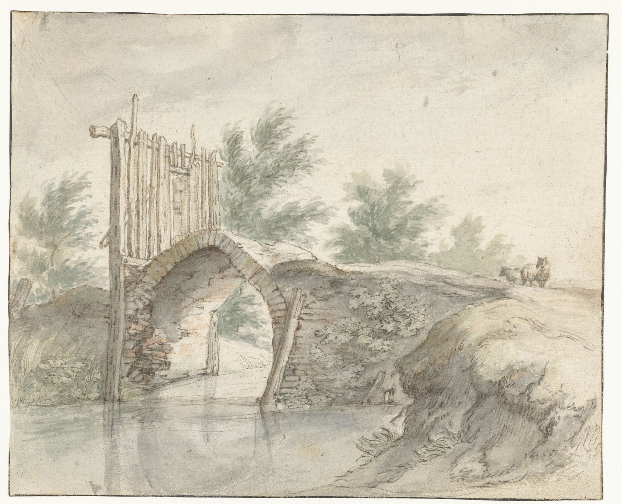 Pont en pierre avec une barrière en bois - Abraham Bloemaert