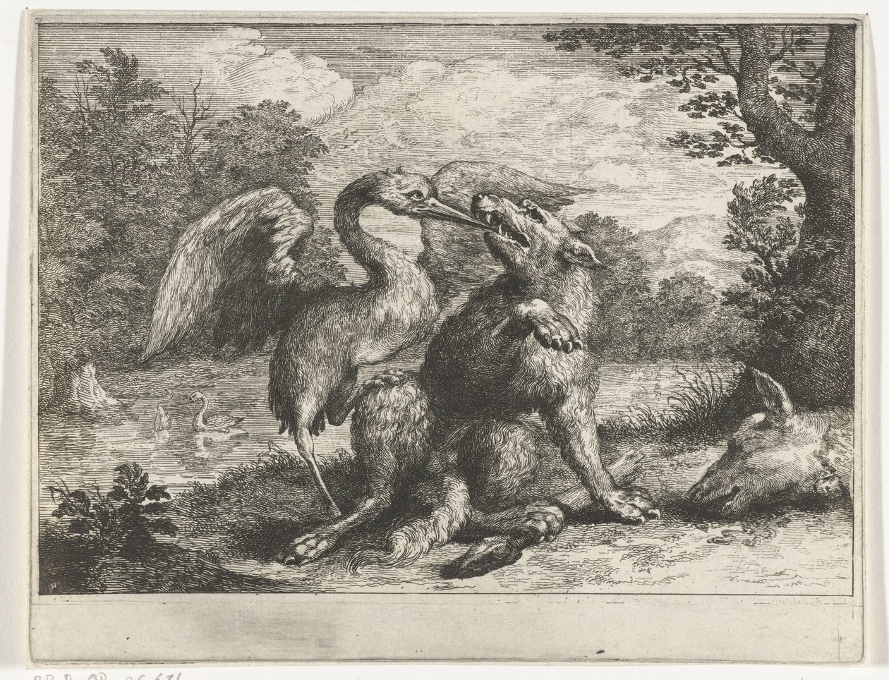 Le loup et la grue - Abraham Bloteling