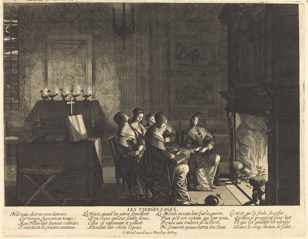 Les vierges sages devant le feu - Abraham Bosse