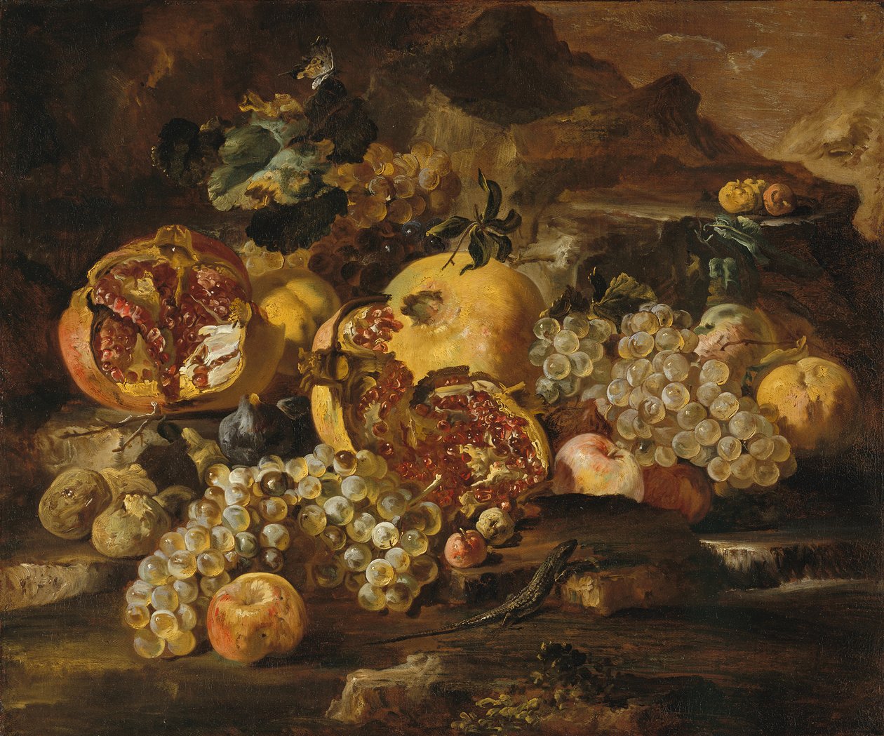 Grenades et autres fruits dans un paysage - Abraham Brueghel