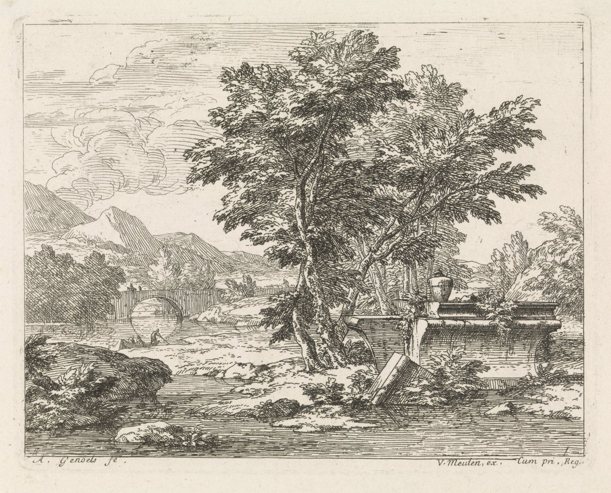Paysage avec une ruine classique - Abraham Genoels