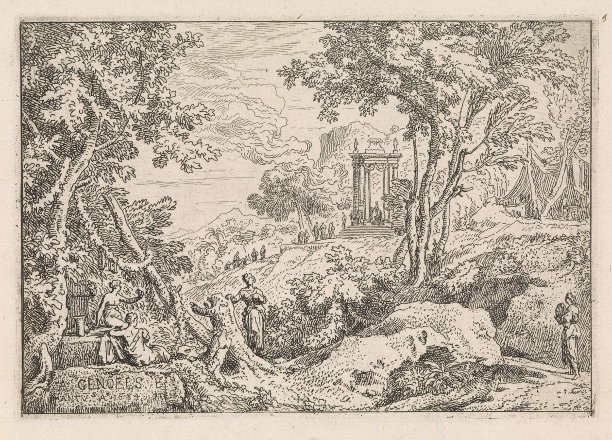 Paysage avec temple (Paysages classiques) - Abraham Genoels