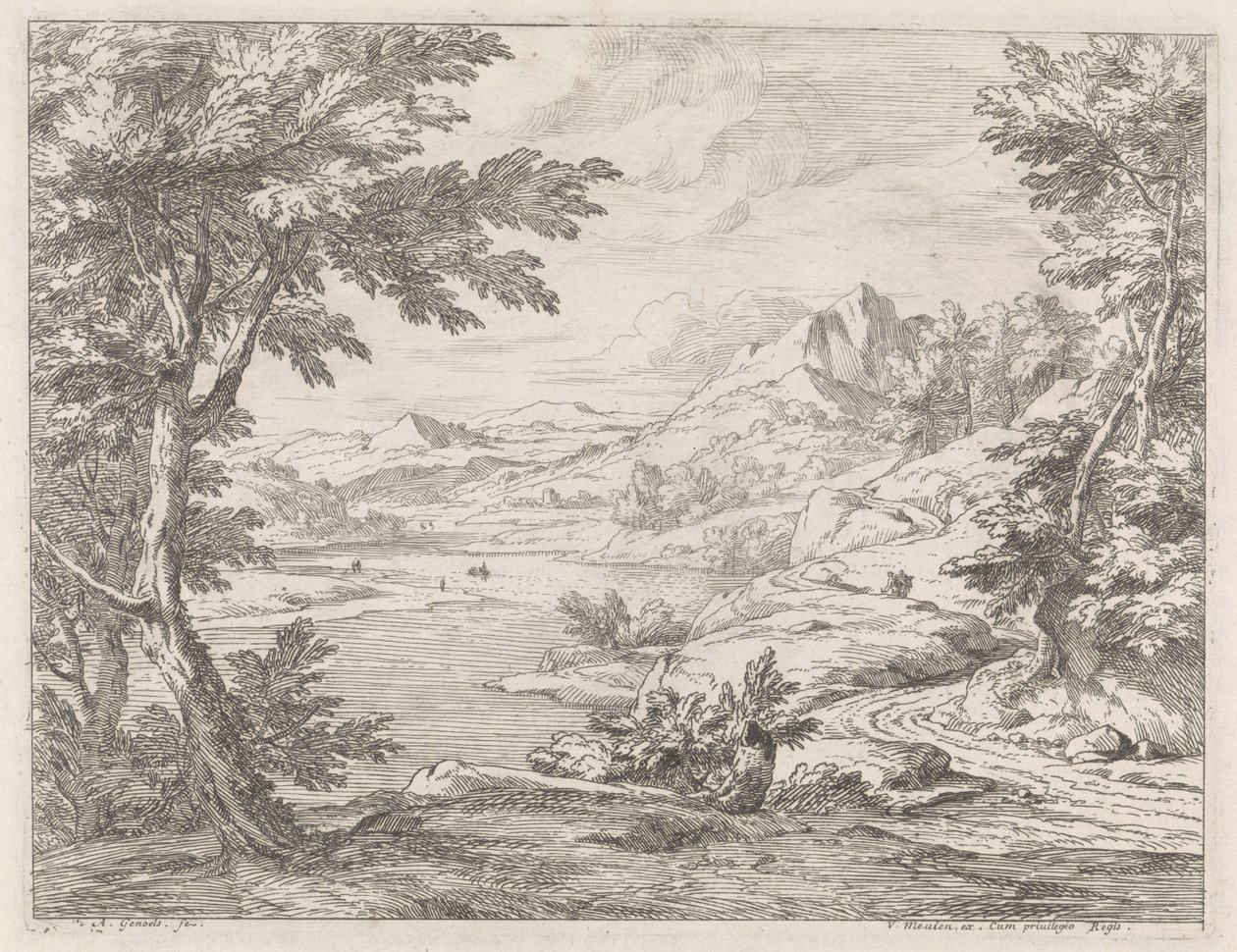 Paysage fluvial avec un chemin - Abraham Genoels