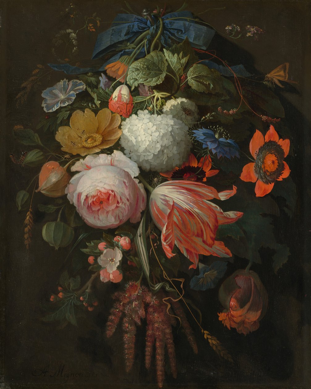 Un bouquet de fleurs suspendu - Abraham Mignon