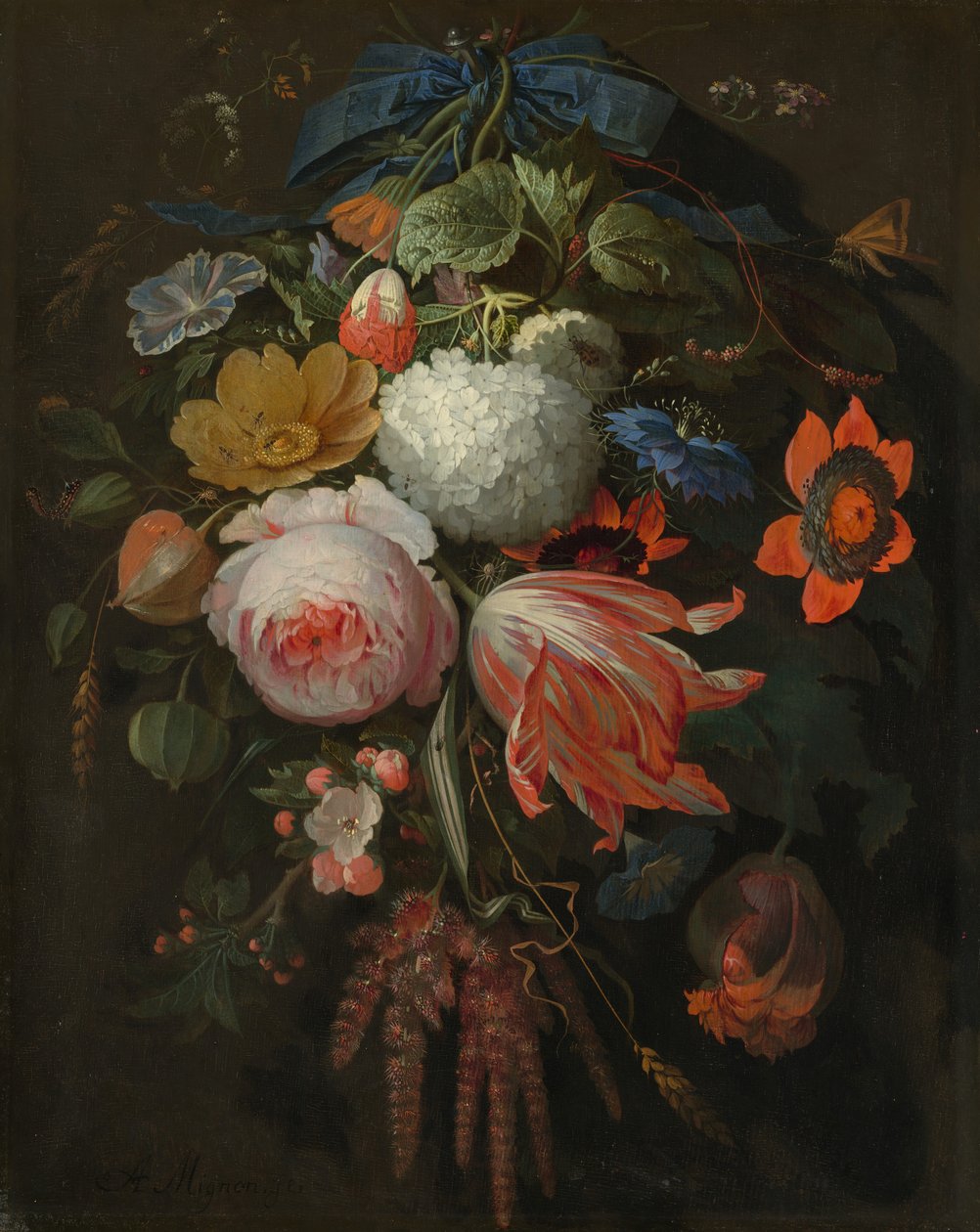 Un bouquet de fleurs suspendu, probablement 1665-1670 - Abraham Mignon