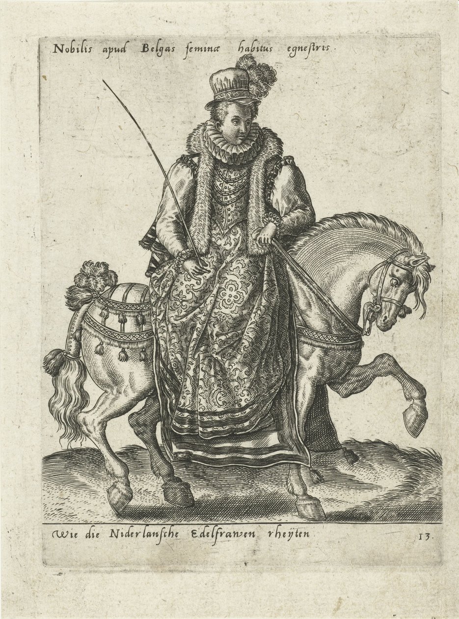Dame noble néerlandaise à cheval - Abraham de Bruyn (attributed to)