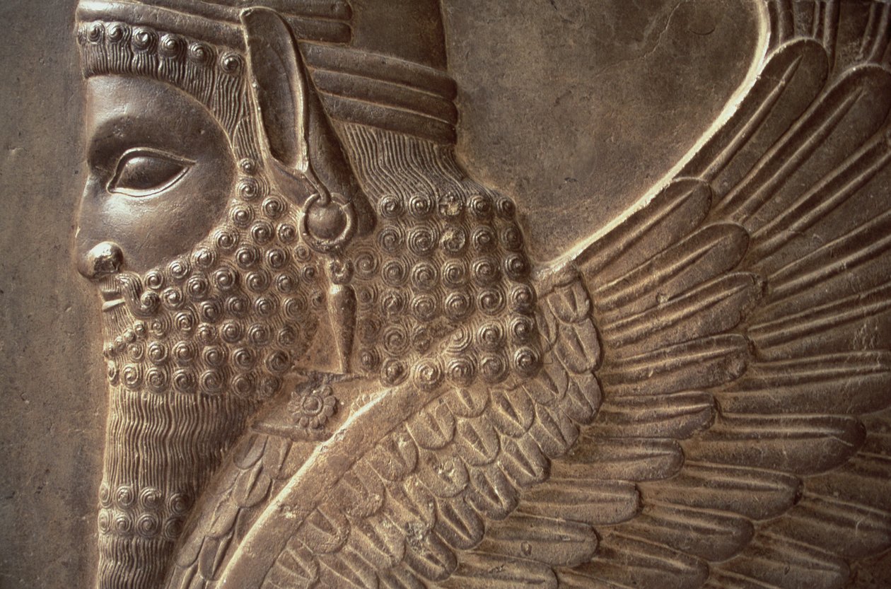 Homme ailé avec un corps de lion, détail d
