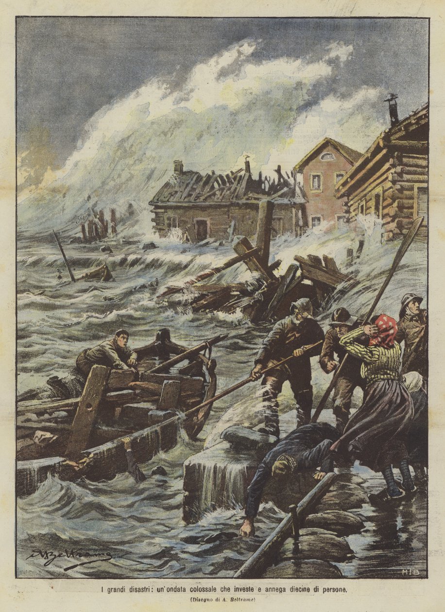 Les grandes catastrophes, une vague colossale qui submerge et noie des dizaines de personnes - Achille Beltrame