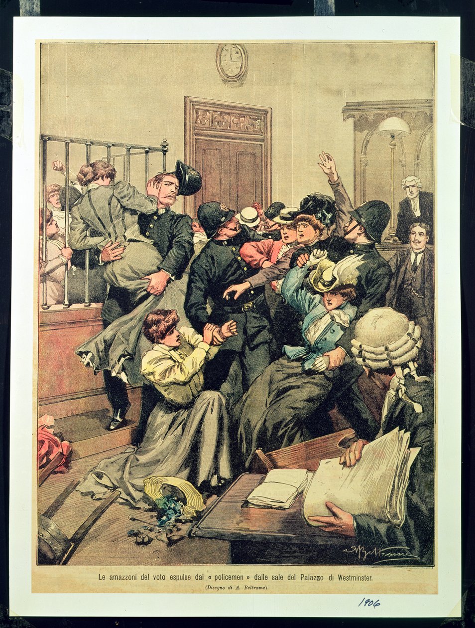 Policiers expulsant des suffragettes d