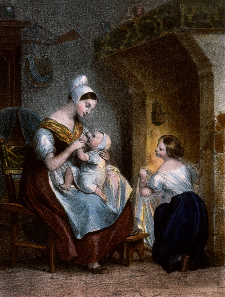 Infirmière allaitant un bébé. Lithographie, vers 1850 - Achille Devéria