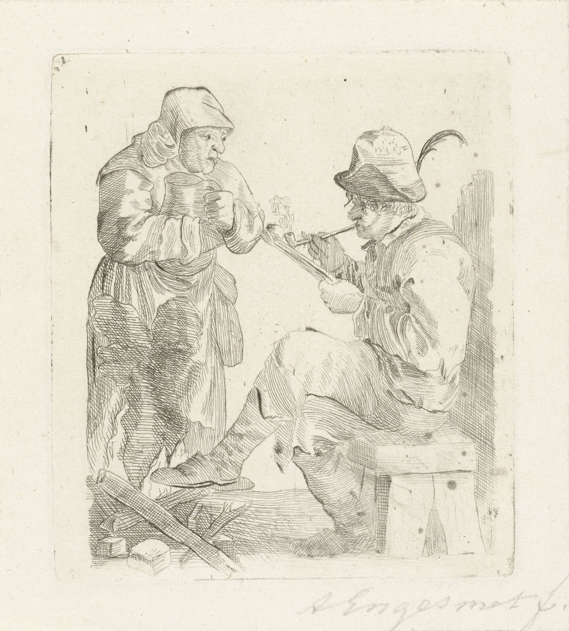Homme fumant - Adalbertus Engelsmet (signed by artist)