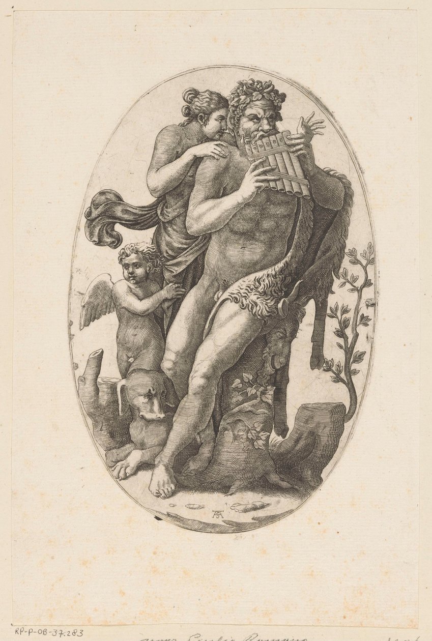 Satyre avec flûte de Pan et une nymphe - Adamo Scultori