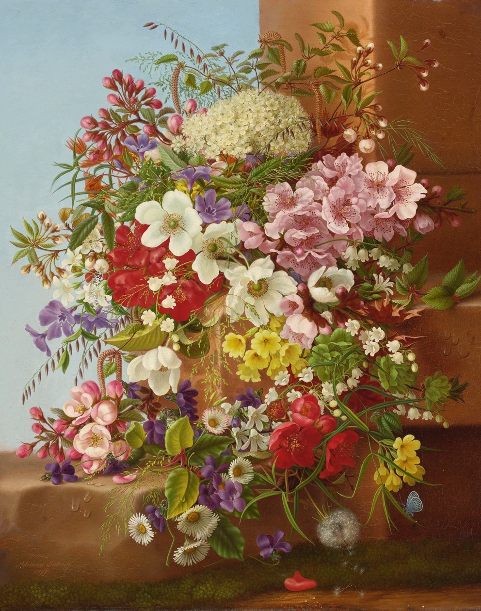 Une abondance de fleurs sur un rebord de pierre - Adelheid Dietrich