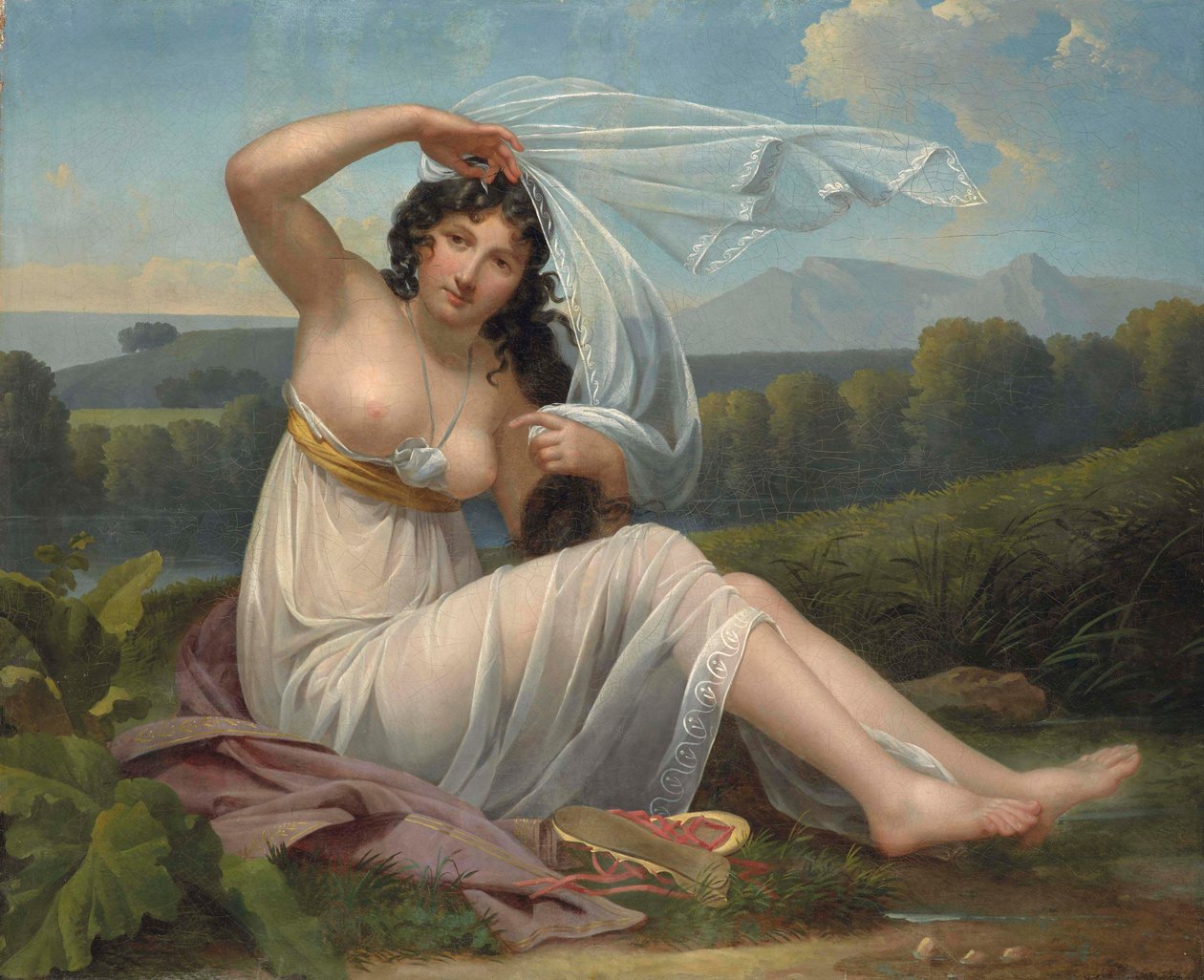 Jeune femme assise dans un paysage - Adèle Varillat