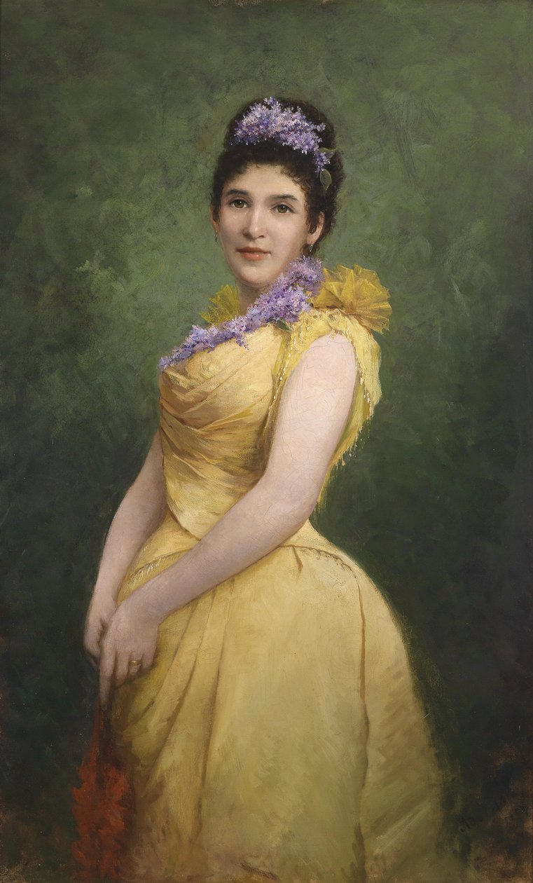 Dame en robe jaune et lilas dans les cheveux - Adolf Echtler