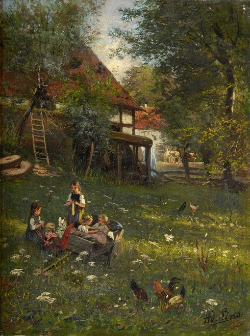 Enfants jouant dans la Schwalm - Adolf Lins