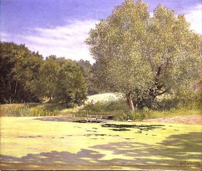 Un pêcheur quittant un étang - Adolf Alfred Larsen