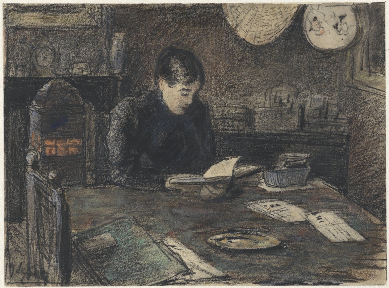 Femme lisant à une table - Adolf le Comte