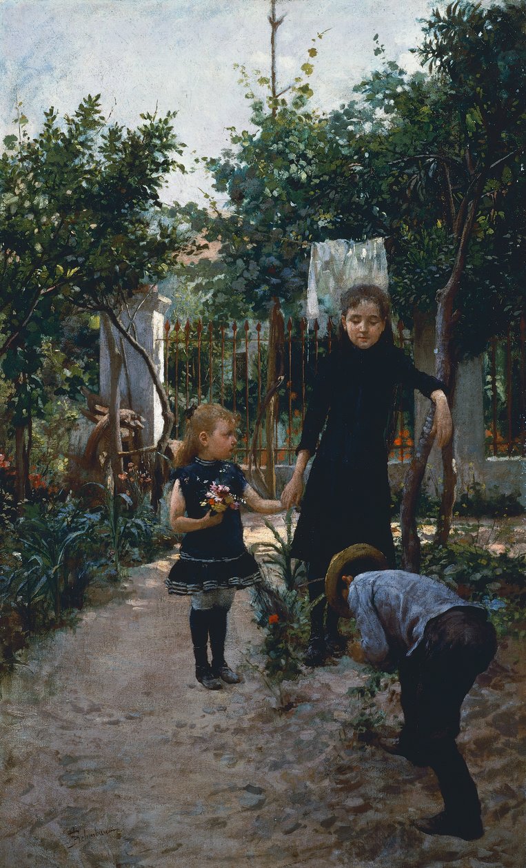 Enfants dans le jardin - Adolfo Belimbau