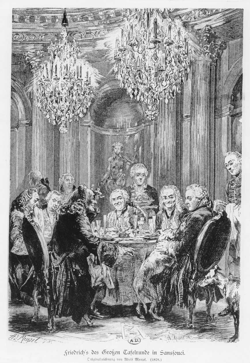 Voltaire assis à côté du roi Frédéric II au château de Sans Souci, Potsdam, Allemagne, 1878 - Adolph Menzel